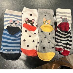 Four Pairs of Womens Socks Cute Cat Socks